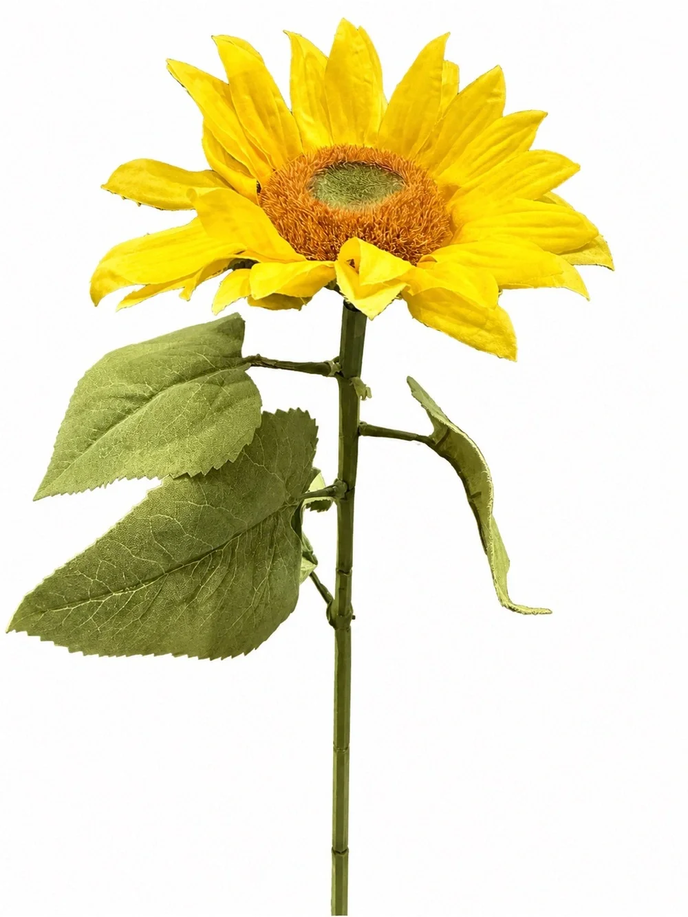 29” Artificial Sunflower Stem – Realistic Yellow Floral Spray with Fabric Leaves
